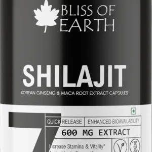 Bliss of Earth shilajit capsules contain purified herbal resin in a convenient capsule form for easy daily use without artificial additives.