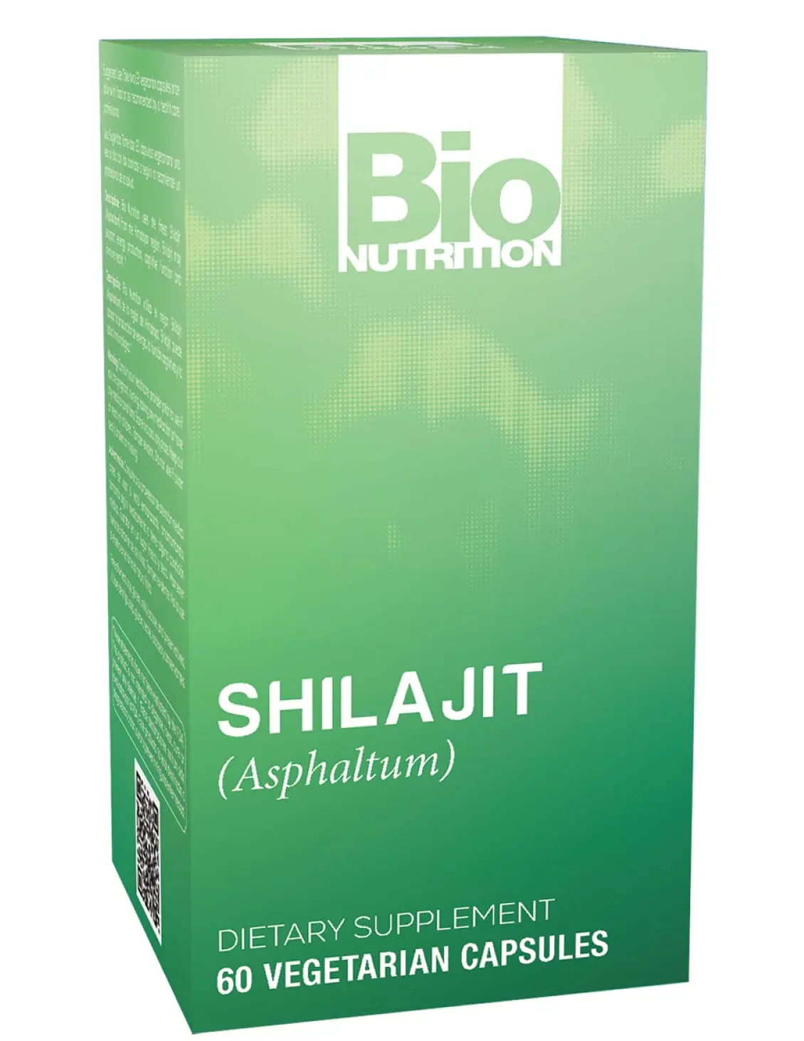 Bottle of Bio Nutrition Shilajit capsules, a two-month supply of Himalayan-sourced supplement to support daily wellness, suitable for vegetarians and free from common allergens.