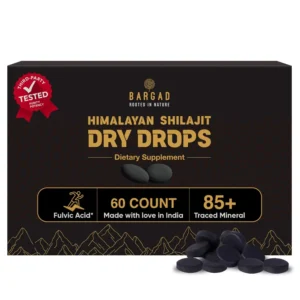 A bottle of pure Himalayan shilajit dry drops with 60 counts.