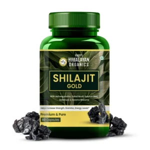 Himalayan Organics Shilajit Gold capsules containing shilajit gold resin for enhanced vitality.