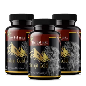 Herbal max Shilajit Gold Extract capsules, a natural supplement sourced from the Himalayas, promote energy management, healthy aging, and overall vitality for both men and women.