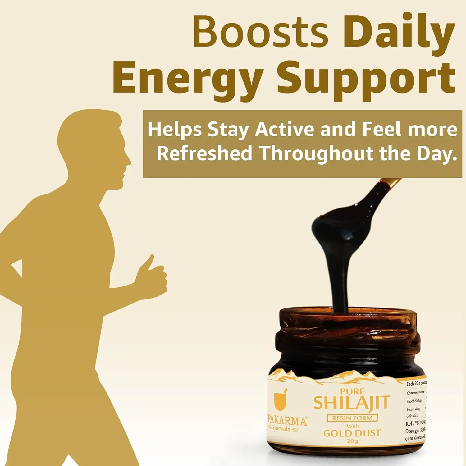 Upakarma Ayurveda Shilajit Gold Resin with gold dust promotes immunity, energy, strength, stamina, and overall health.