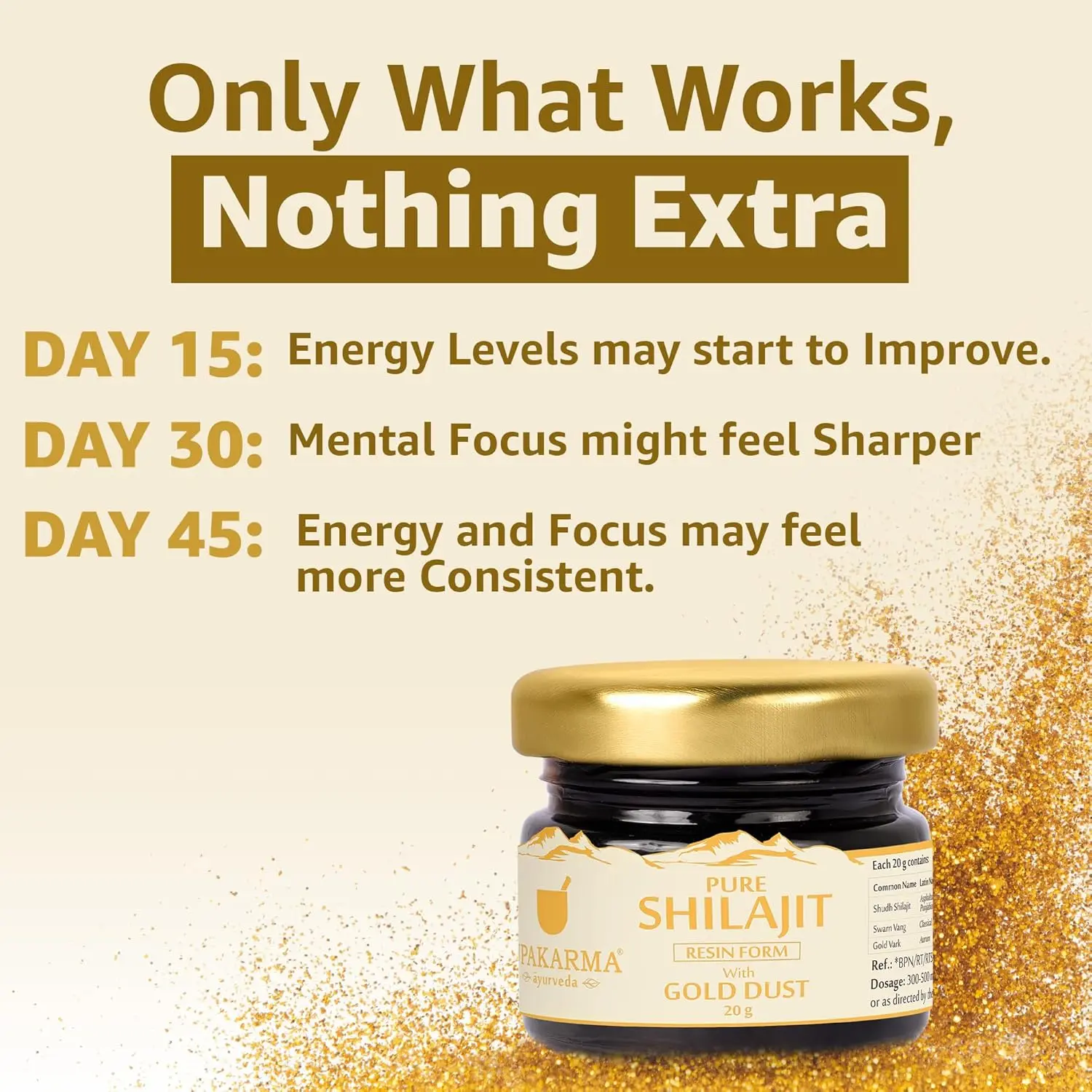 Upakarma Ayurveda Shilajit Gold Resin with gold dust promotes immunity, energy, strength, stamina, and overall health.