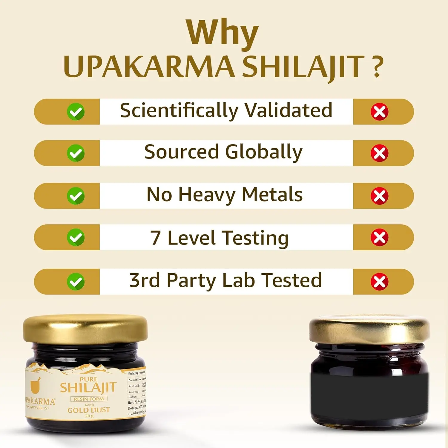 Upakarma Ayurveda Shilajit Gold Resin with gold dust promotes immunity, energy, strength, stamina, and overall health.