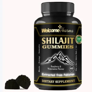 A jar of Shilajit Gummies promotes natural energy and overall wellness.