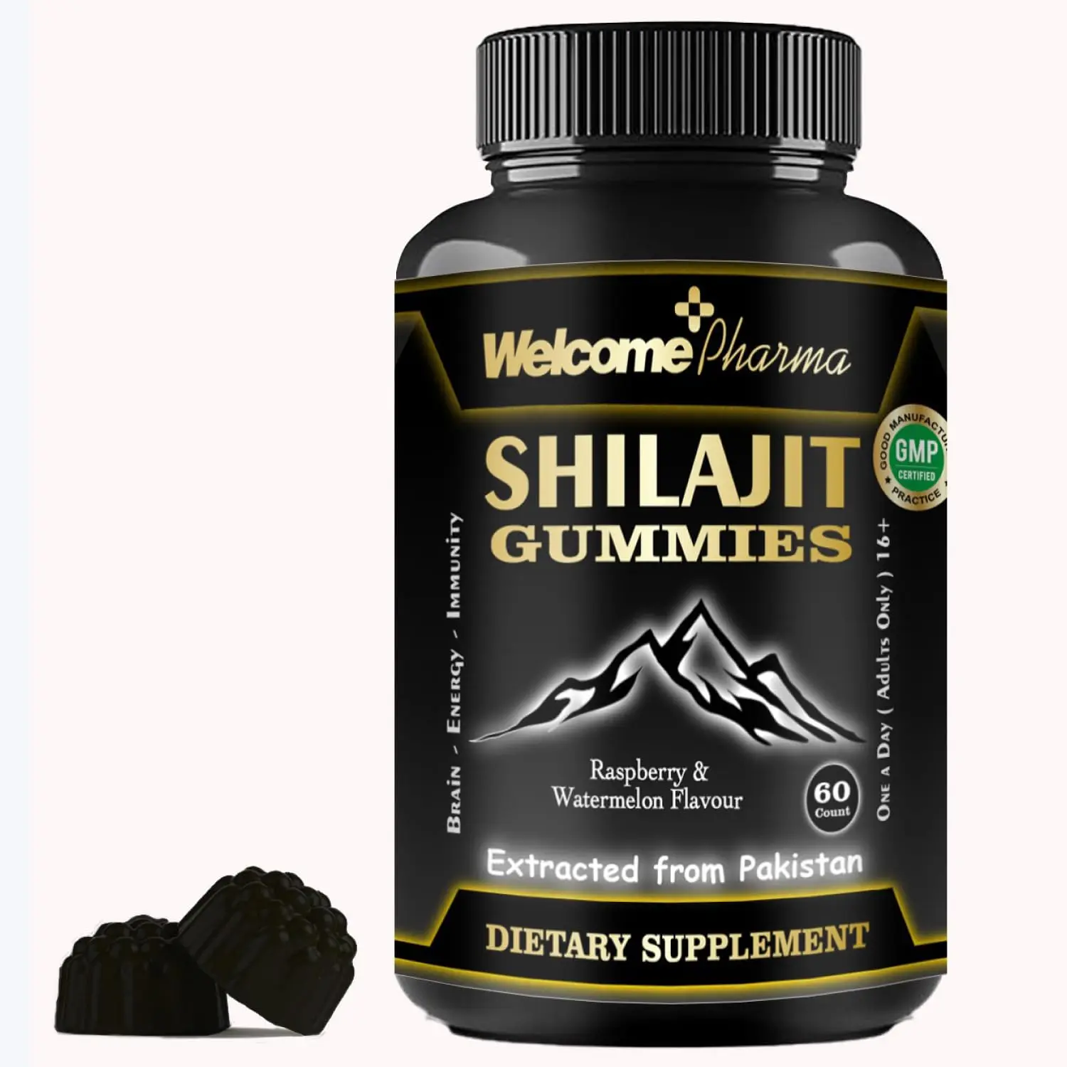 A jar of Shilajit Gummies promotes natural energy and overall wellness.