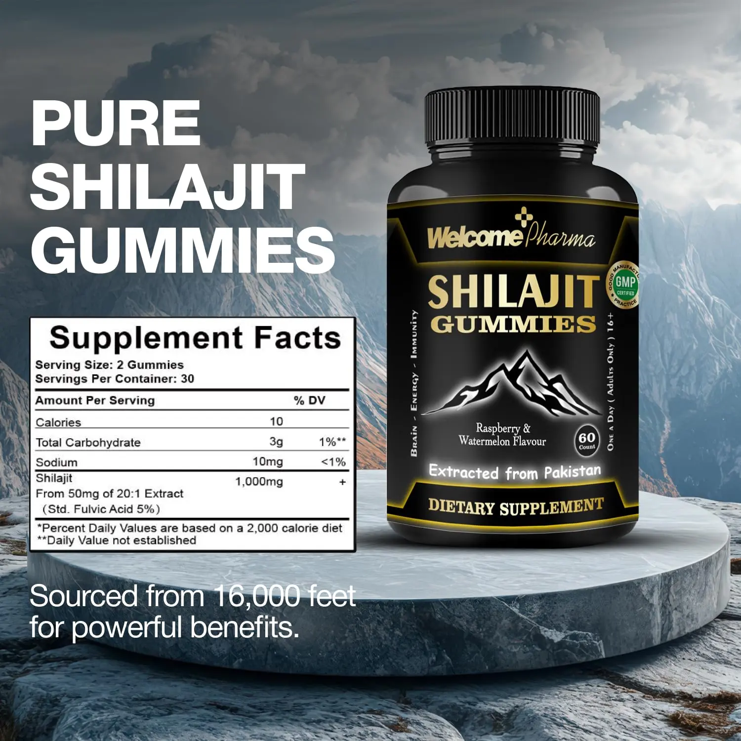 A jar of Shilajit Gummies promotes natural energy and overall wellness.
