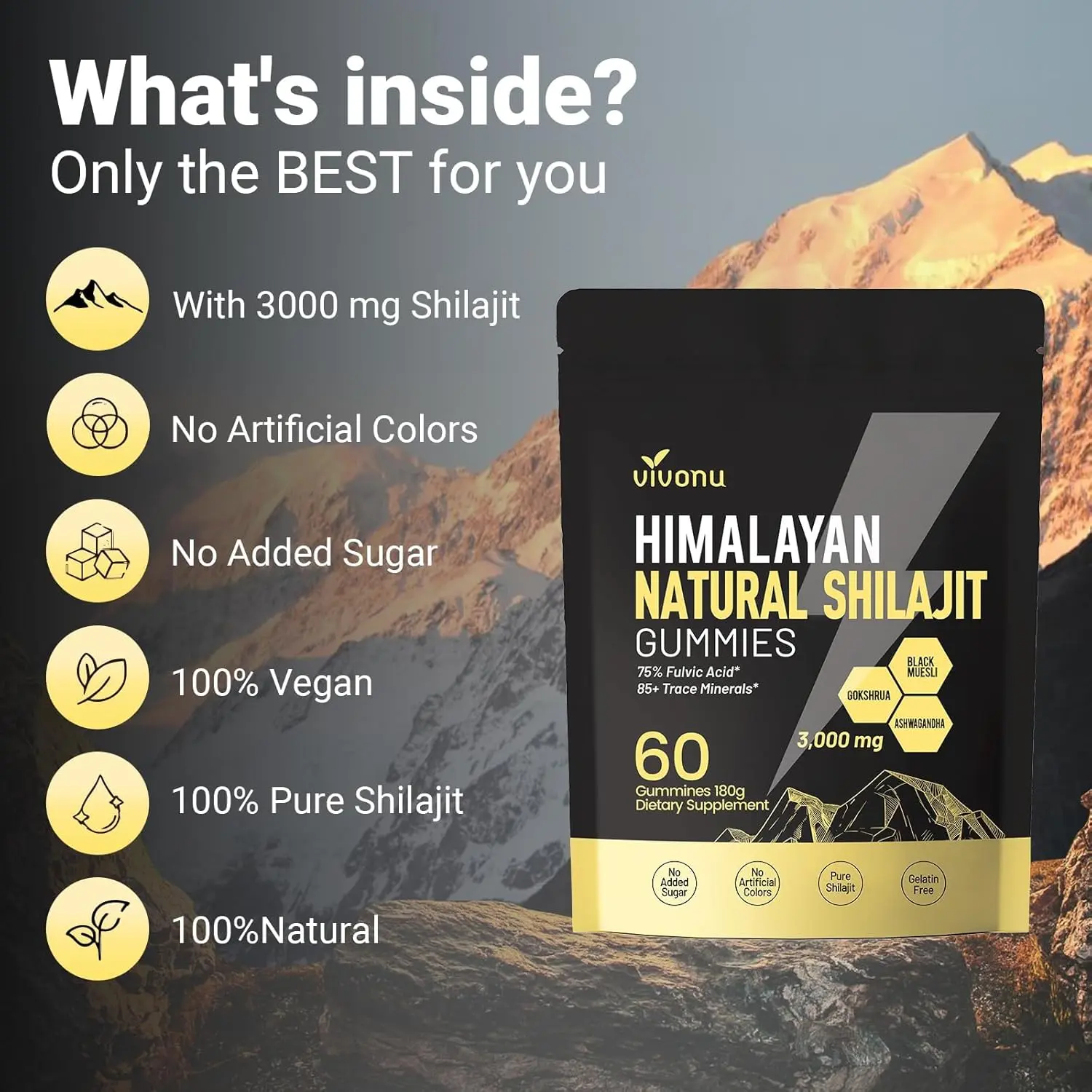 A close-up of shilajit gummies showcasing their natural ingredients for energy and overall wellness support.