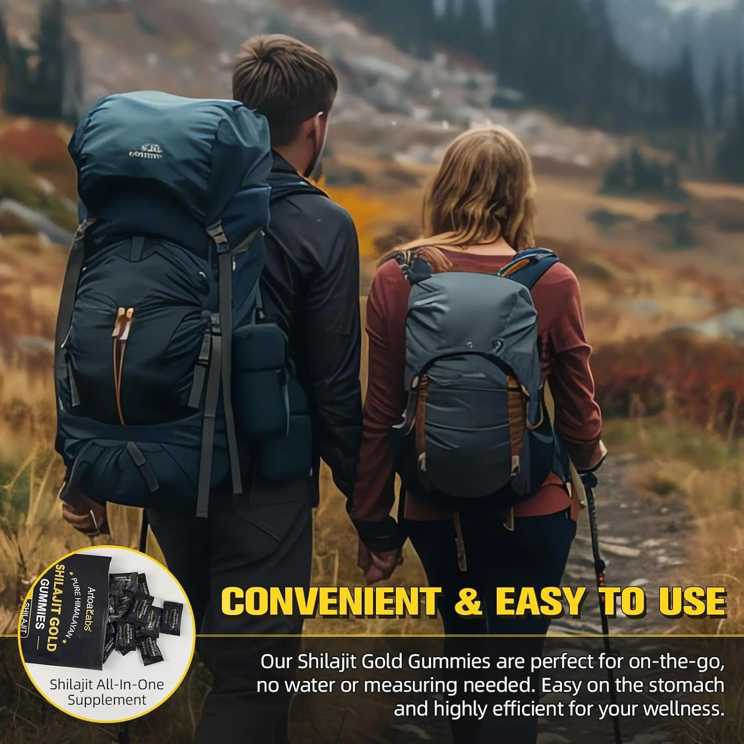 Bottle of Shilajit gummies containing 3000mg of shilajit and 60 gummies.