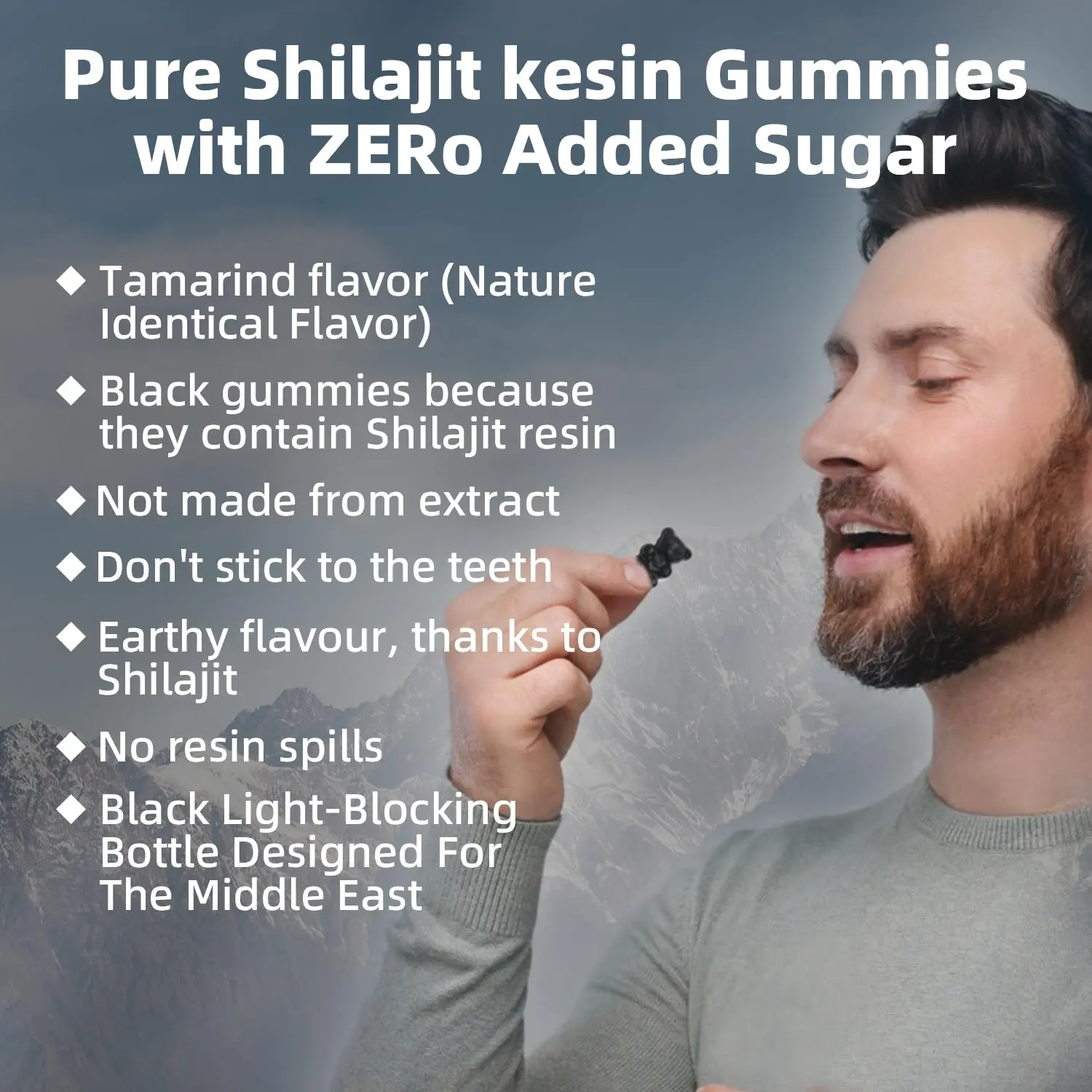 Bottle of 90 shilajit gummies, a convenient and enjoyable way to incorporate shilajit into your daily routine with no preparation needed.