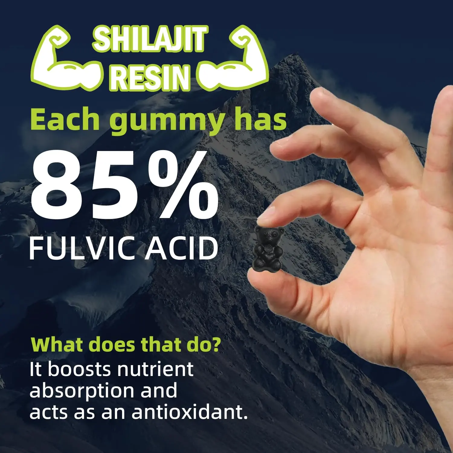 Bottle of 90 shilajit gummies, a convenient and enjoyable way to incorporate shilajit into your daily routine with no preparation needed.