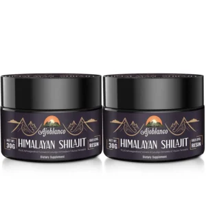 Ajarblanco Himalayan Shilajit resin, harvested from high-altitude Gilgit-Baltistan, blended with Ayurvedic herbs to promote energy, strength, and immunity.
