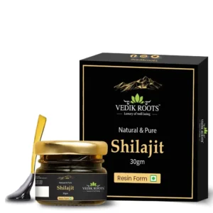This is a jar of pure Himalayan Shilajit resin, a 100% Ayurvedic supplement sourced globally to boost stamina and strength, lab-tested for purity and offering 66+ servings.