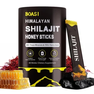 These Himalayan Shilajit honey sticks with organic saffron boost men's energy, mental clarity, and overall vitality, containing over 85 trace minerals and 75%+ fulvic acid for enhanced cognitive function and immune support.