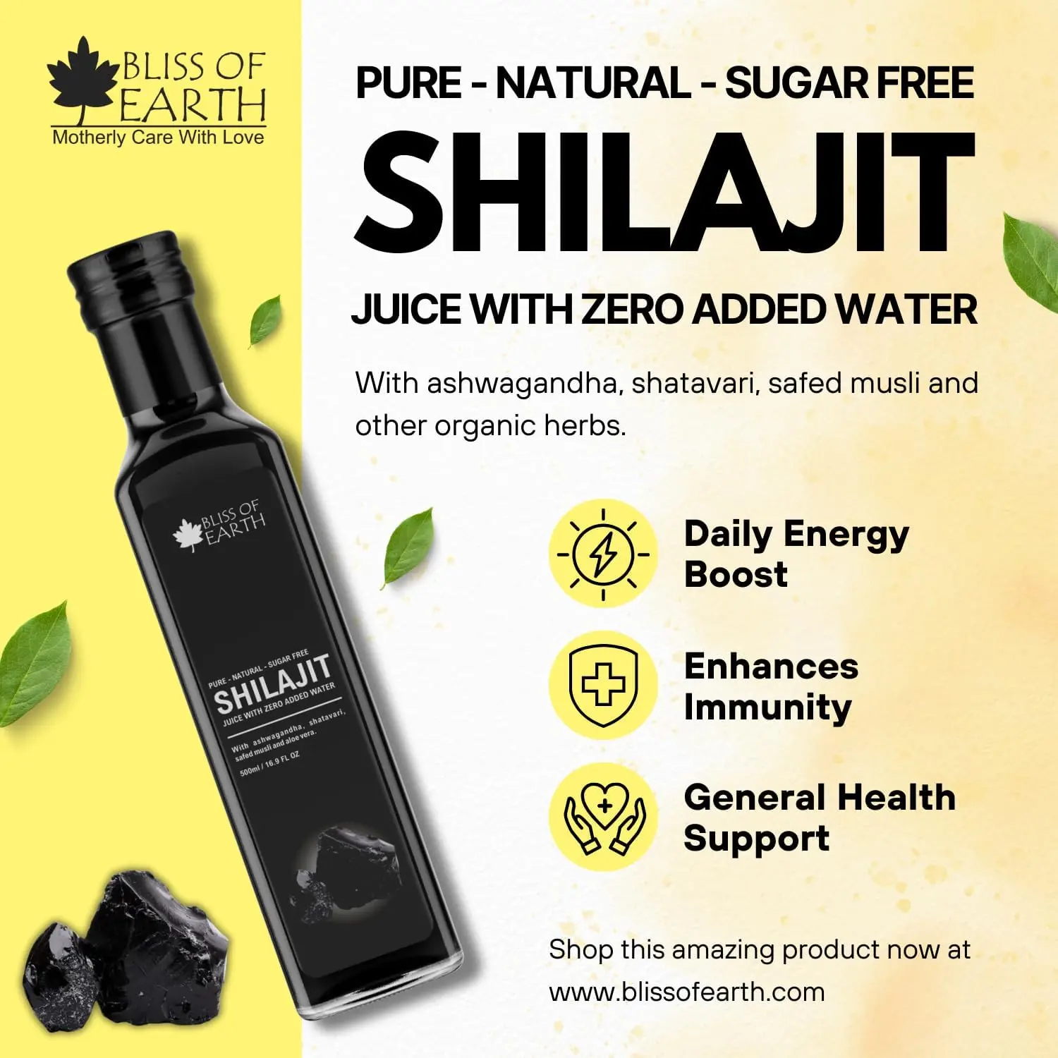 Bliss of Earth Shilajit juice is a pure Himalayan tonic rich in minerals and fulvic acid supporting energy, immunity, and natural detox.