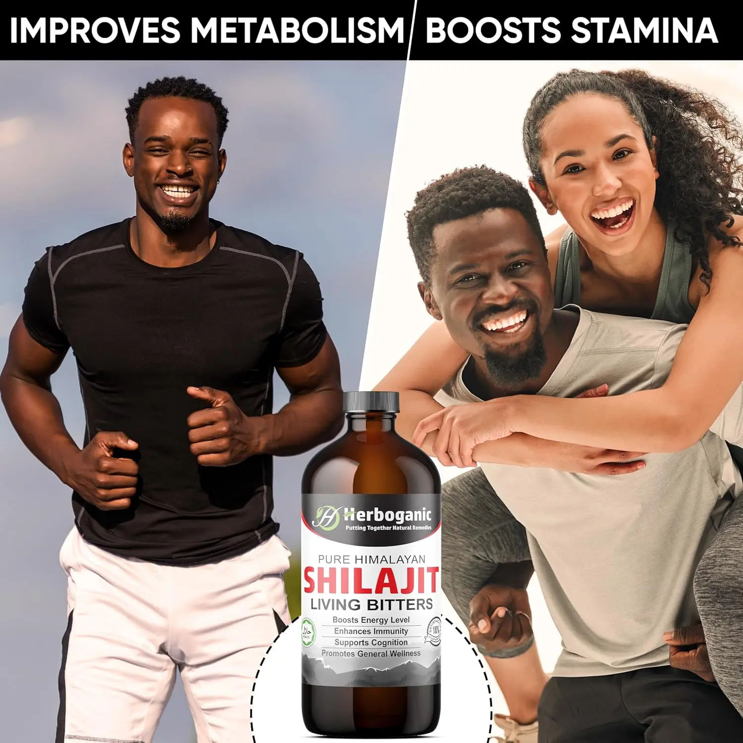 Image of HERBOGANIC Shilajit Living Bitter supplement promoting general wellness.