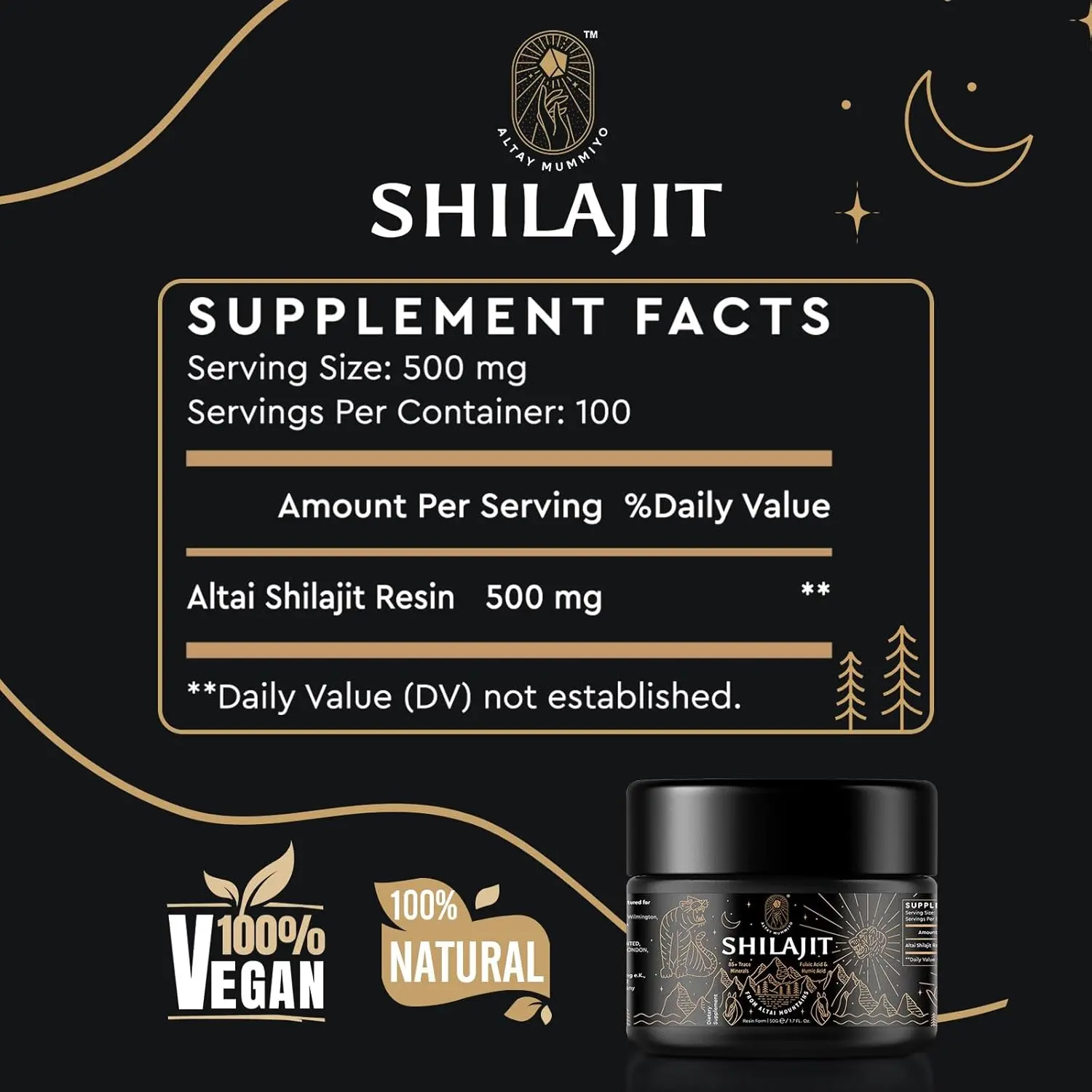 Authentic Siberian Shilajit resin rich in fulvic acid and over 85 trace minerals supports energy, immune function, and overall wellness.