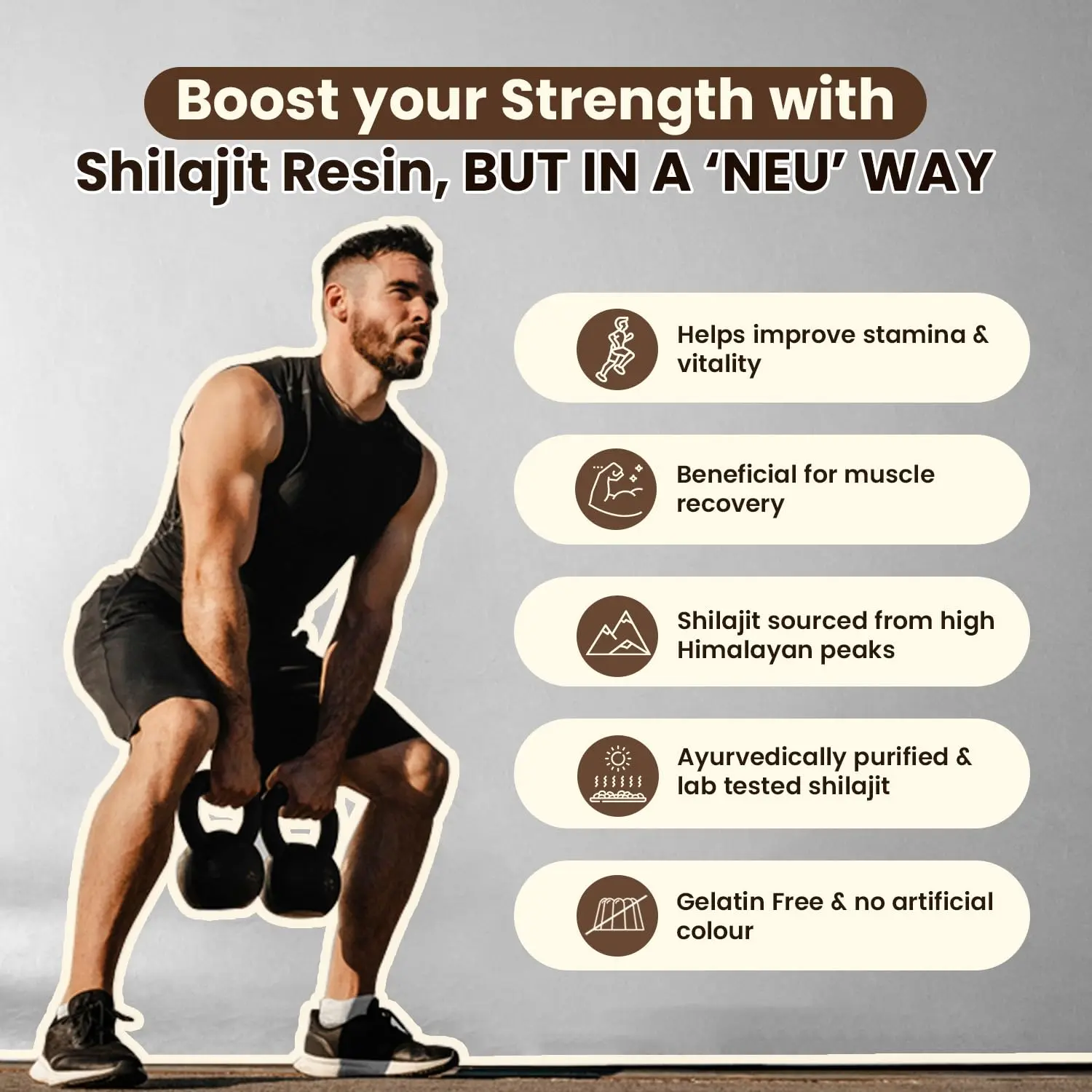 Neuherbs Shilajit gummies made with pure Himalayan Shilajit resin boost energy, stamina, and strength for both men and women.