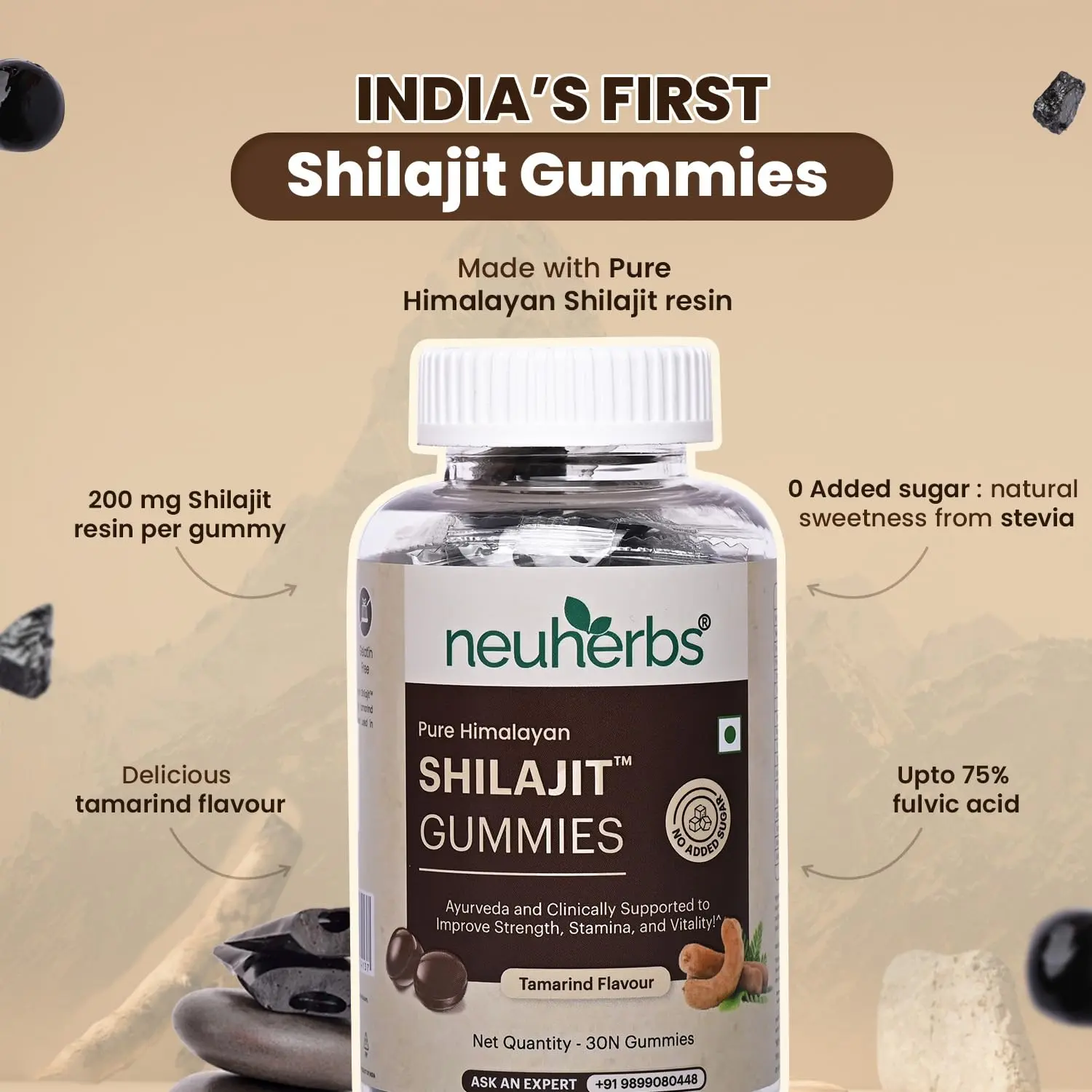 Neuherbs Shilajit gummies made with pure Himalayan Shilajit resin boost energy, stamina, and strength for both men and women.