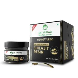 Dr. Vaidya's Herbo24Turbo Shilajit resin, sourced from the Himalayas at 16,000 ft, boosts energy, stamina, and general wellness with high Fulvic and Humic acid content.