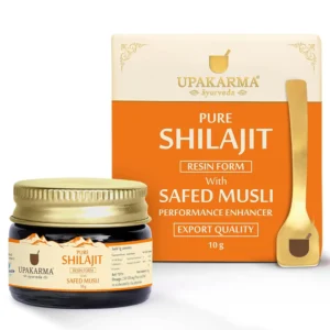Upakarma Shilajit with Safed Musli resin helps boost physical performance, power, stamina, and strength in men.