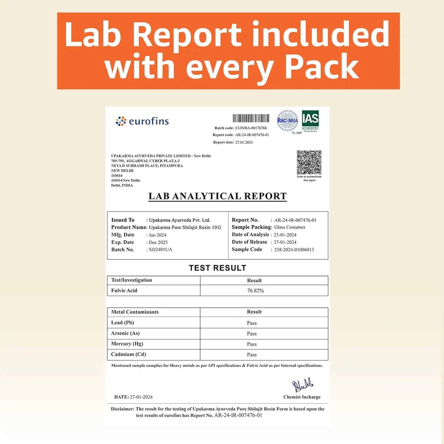 Upakarma Shilajit with Safed Musli resin boosts men's physical performance, power, stamina, and strength while reducing stress and anxiety, ensuring quality through rigorous testing.