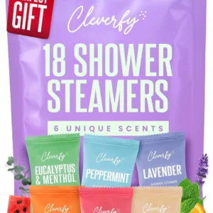 This set of 18 shower steamers offers a home spa aromatherapy experience with six different essential oil-infused scents for relaxation and energy.