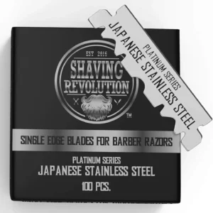 A pack of 100 single edge razor blades made of Japanese stainless steel for a precise, smooth, and irritation-free shave.