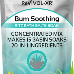 Soothe discomfort with our 20-in-1 Sitz Bath Salts Mix, a concentrated blend of Epsom salts and essential oils for hemorrhoid relief, designed for easy use with your toilet seat basin and made in the USA.
