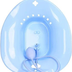 Blue Kivian Sitz Bath for toilet seat featuring a flusher for enhanced cleaning and postpartum care, soothing hemorrhoids and aiding perineal recovery.