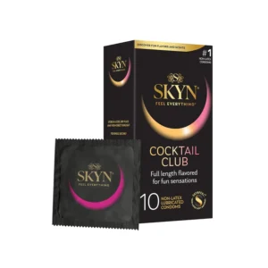 Enjoy exotic flavors and unparalleled comfort with SKYN Cocktail Club condoms, made with latex-free SKYNFEEL technology for an intoxicating sensory experience and ultimate protection.