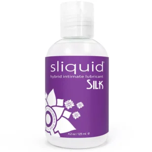 A bottle of Sliquid Naturals Silk body lubricant, a premium personal lubricant by Sliquid.