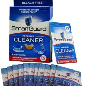 SmartGuard cleaner crystals effectively remove stains, plaque, and odors from dentures, clear braces, mouth guards, night guards, and retainers, keeping your oral appliances fresh and clean.