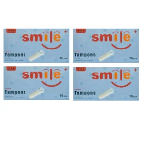 Pack of four Smile Tampons, made from 100% natural and organic cotton for comfortable, leak-free protection, free of chlorine, dyes and fragrances.