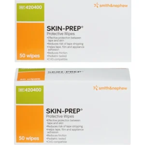 Image shows two packs of Smith & Nephew Skin-Prep protective wipes, each containing 50 wipes for skin preparation.