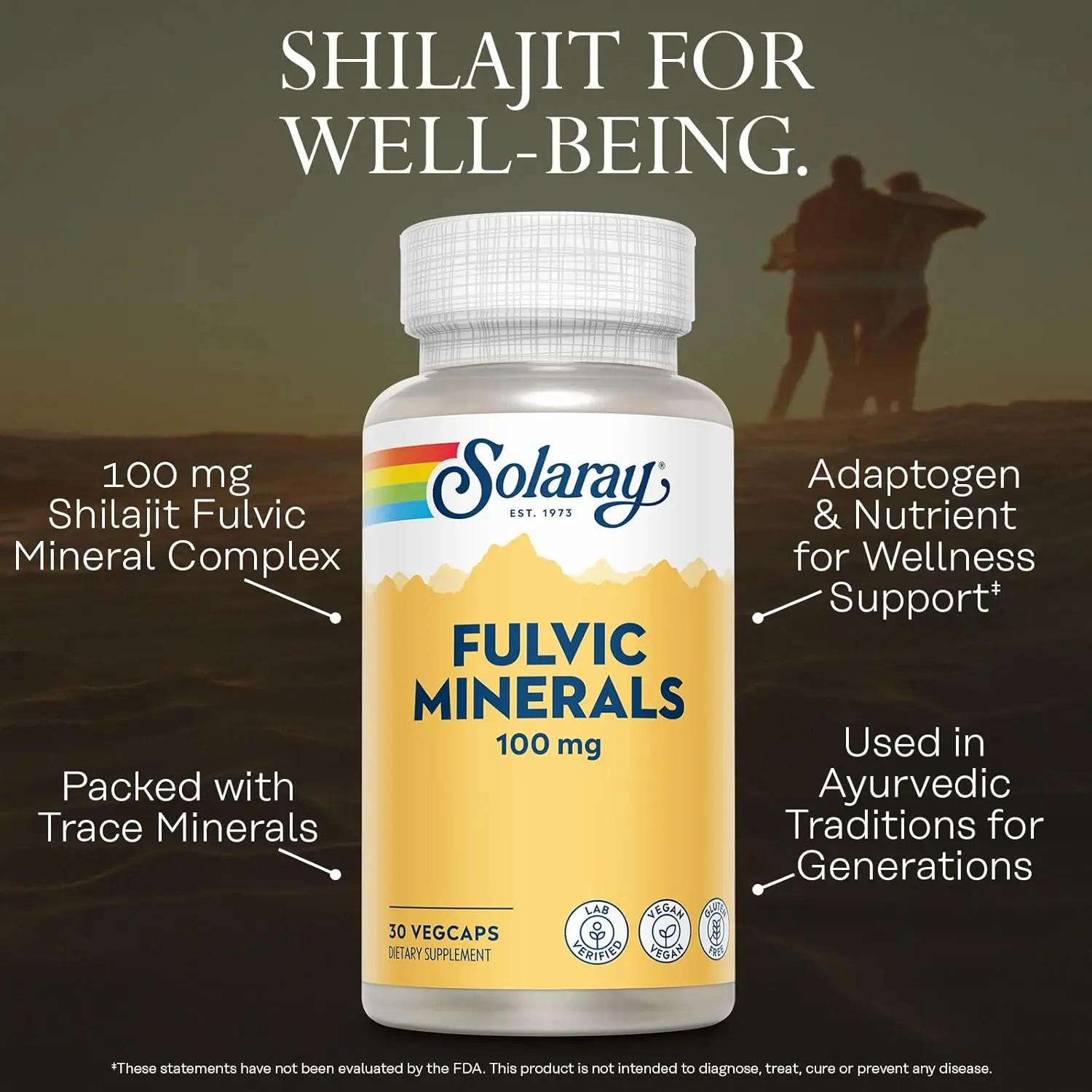 Solaray Fulvic Minerals shilajit capsules support overall well-being with a powerful trace mineral complex, in a vegan, gluten-free formula.