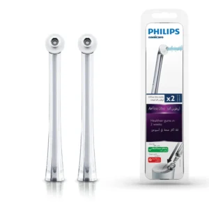 A close-up of the Philips Sonicare AirFloss Ultra replacement nozzle head, designed for effective and gentle interdental cleaning to remove plaque.