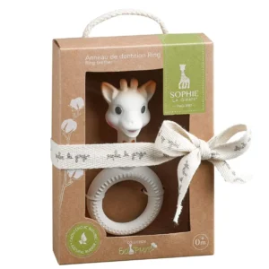 The Sophie la Girafe So'Pure Ring Teether is made from 100% natural rubber to soothe baby's gums with varied textures and an easy-to-grab design.