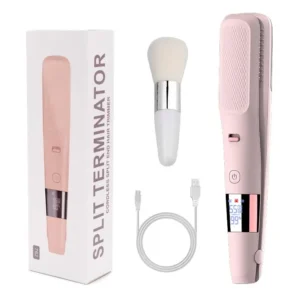 This portable split end hair trimmer offers tangle-proof trimming and frizz control with its gentle, close-cutting design, sensor activation, and user-friendly grip for easy hair care at home or while traveling.