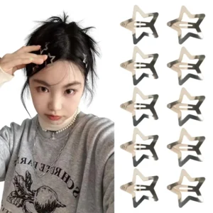 Silver star hair clips are a trendy Y2K accessory for girls and women, perfect for styling hair in various ways.