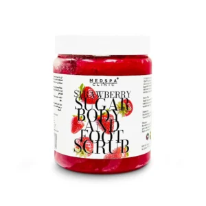 A nourishing strawberry sugar scrub gently exfoliates and revitalizes rough skin on both body and feet, leaving it soft and smooth.