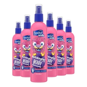 Six bottles of Suave Kids Berry Awesome detangler spray for easy, tear-free hair styling.