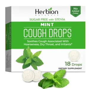 Herbion Naturals sugar-free cough drops provide rapid cough relief, soothe sore throats and dry mouths, and ease bronchial irritation with a blend of herbs and mint flavor, suitable for adults and children 6+.