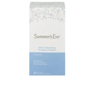 One 18-ounce box of Summer's Eve Extra Cleansing Douche with Vinegar & Water, ready to use after removing the safety seal and clicking the nozzle.