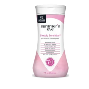 Summer's Eve Simply Sensitive Cleansing Wash gently cleanses and freshens, removing odor-causing bacteria with clinically tested safe scents.