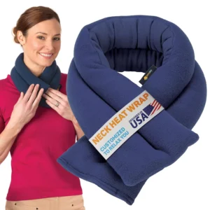 Navy blue SunnyBay microwavable heating pad for neck and shoulders provides moist heat or cold therapy for pain relief and muscle relaxation.