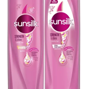 Sunsilk Strength & Shine shampoo and conditioner set nourishes and protects hair, leaving it strong, silky, and resilient.