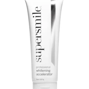 Supersmile whitening accelerator in an 8 oz bottle, designed for professional whitening without causing sensitivity and safe for use on dental restorations.