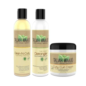 Taliah Waajid Curls Waves & Naturals bundle includes a curl cream, hydrating shampoo and detangler for clean and defined curly hair.
