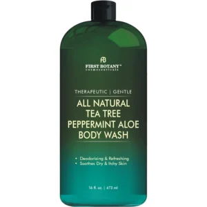 All natural tea tree body wash with peppermint oil, a powerful odor eliminator that helps fight athlete's foot, acne, eczema, jock itch and other skin irritations.